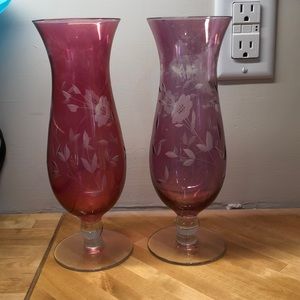 Pair of etched glass vases